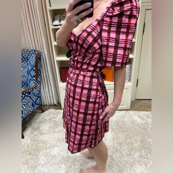 BAUM UND PFERDGARTEN NEW Mini LengthWrap Dress Arvia Pink Plaid Size 10 - Picture 7 of 7